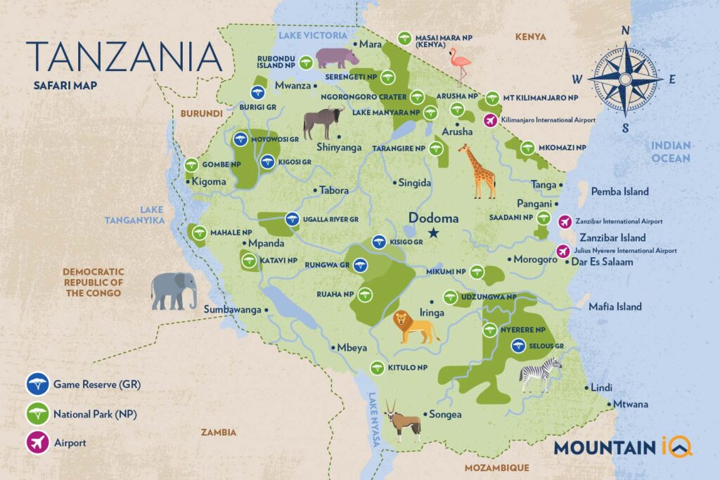 Tanzania Map Showing All Tanzania National parks 